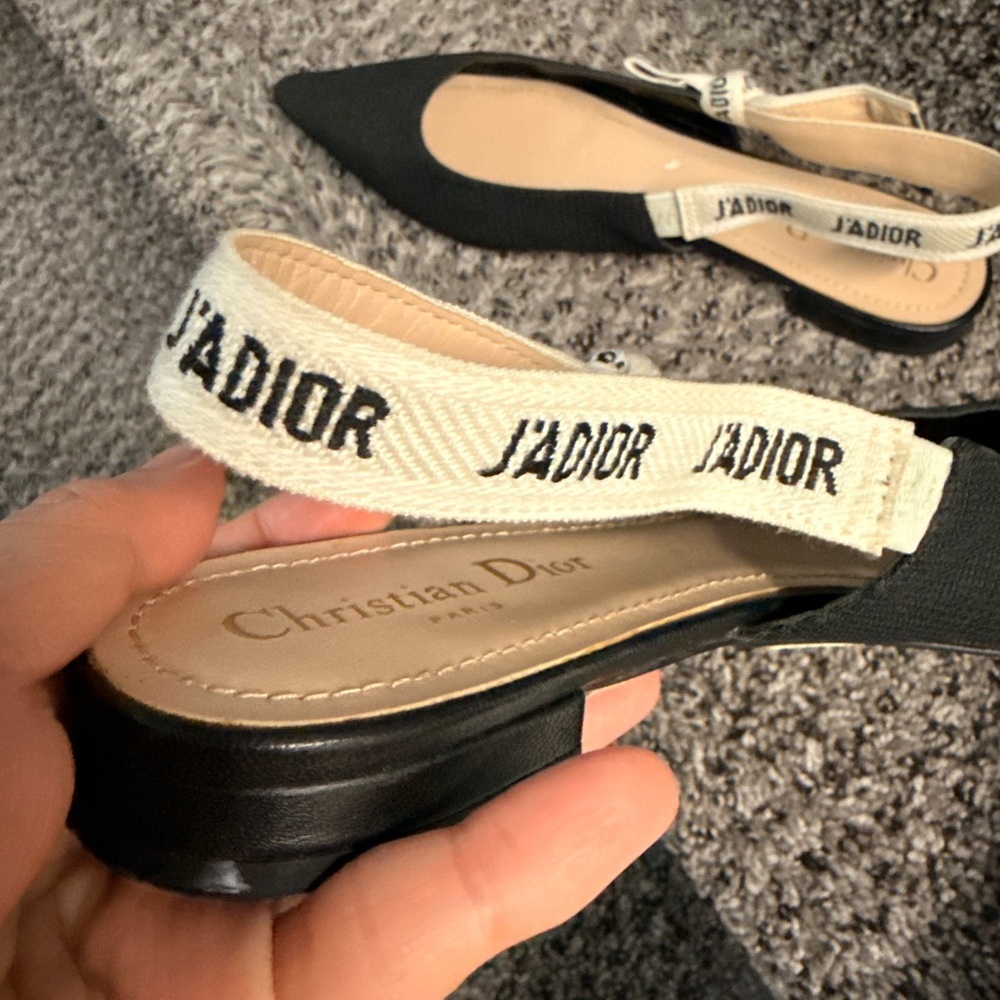 Dior Black and Cream J'Adior Slingback Flats - Picture 5 of 14